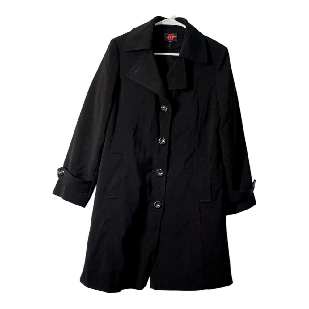 Gallery Petite Black cotton trench coat classic button-up front Women’s Size PM
